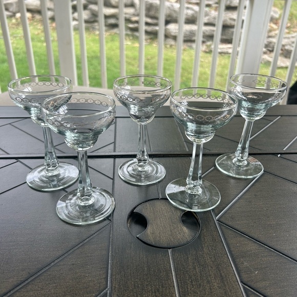 Vintage Heavy Crystal Champagne glass set of 5, gold Geo design, MCM, Cordials - Picture 7 of 9